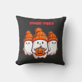 Cute Halloween Ghosts with Pumpkin and Orange Bean Cushion