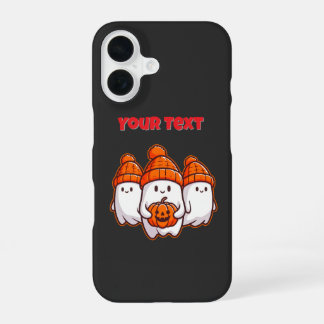 Cute Halloween Ghosts with Pumpkin and Orange Bean iPhone 16 Case