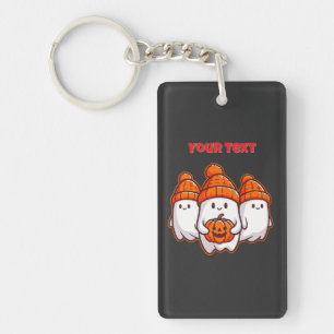 Cute Halloween Ghosts with Pumpkin and Orange Bean Key Ring