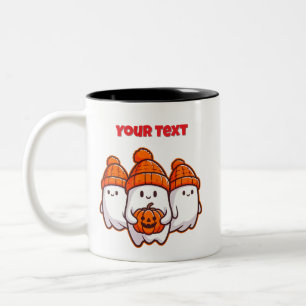 Cute Halloween Ghosts with Pumpkin and Orange Bean Two-Tone Coffee Mug