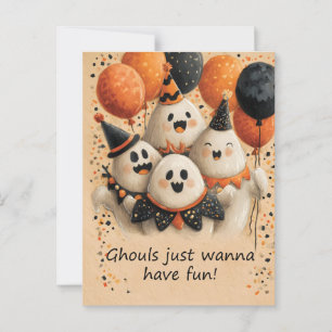 Cute Halloween Ghosts with Text Postcard
