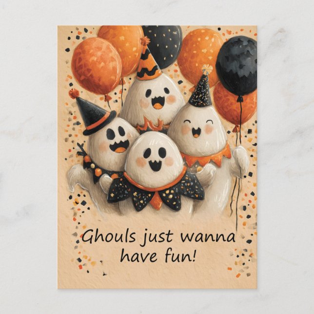 Cute Halloween Ghosts with Text Postcard (Front)