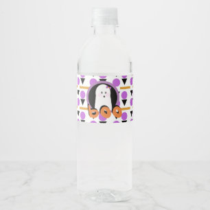 Cute Halloween Ghoul Purple Orange Water Bottle Label