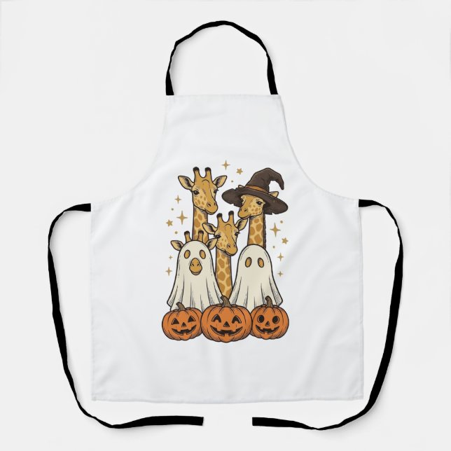 Cute Halloween Giraffe Ghost Pumpkin Shirt Design_ Apron (Front)