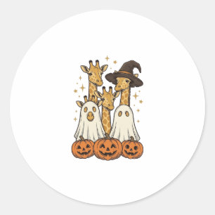 Cute Halloween Giraffe Ghost Pumpkin Shirt Design_ Classic Round Sticker