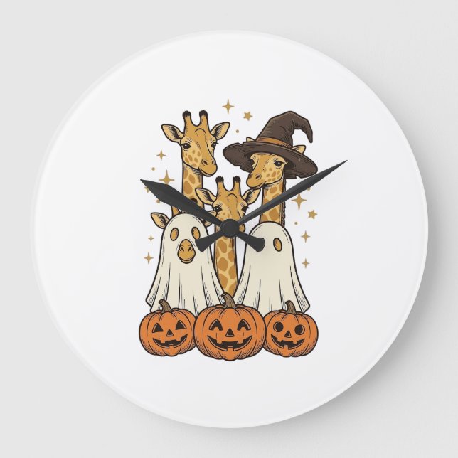 Cute Halloween Giraffe Ghost Pumpkin Shirt Design_ Large Clock (Front)
