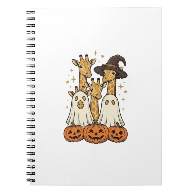Cute Halloween Giraffe Ghost Pumpkin Shirt Design_ Notebook (Front)