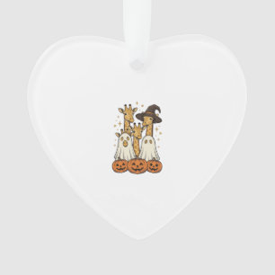 Cute Halloween Giraffe Ghost Pumpkin Shirt Design_ Ornament