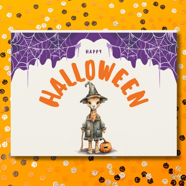 Cute Halloween Giraffe Wizard Happy Halloween Holiday Postcard (Creator Uploaded)