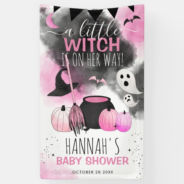 Cute Halloween Girls Pink Baby Shower Banner (Vertical)