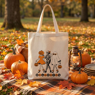 Cute Halloween Girls Skeleton Ghost Pumpkin Tote Bag