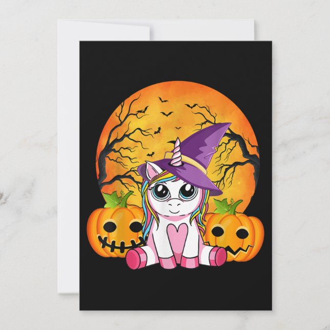 Cute Halloween Girls Witchy Unicorn Halloween Invitation (Front)