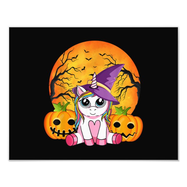 Cute Halloween Girls Witchy Unicorn Halloween Photo Print (Front)