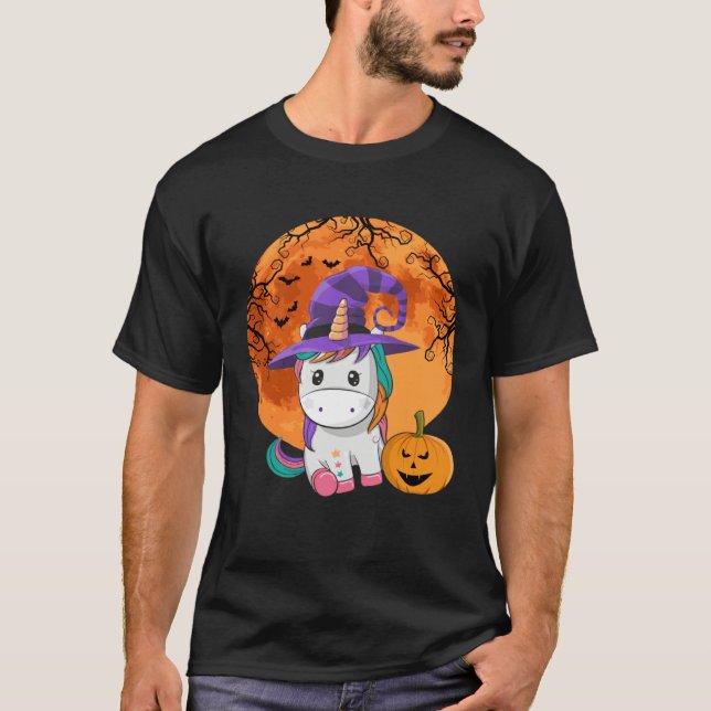 Cute Halloween Girls Women Witchy Unicorn Hallowee T-Shirt (Front)