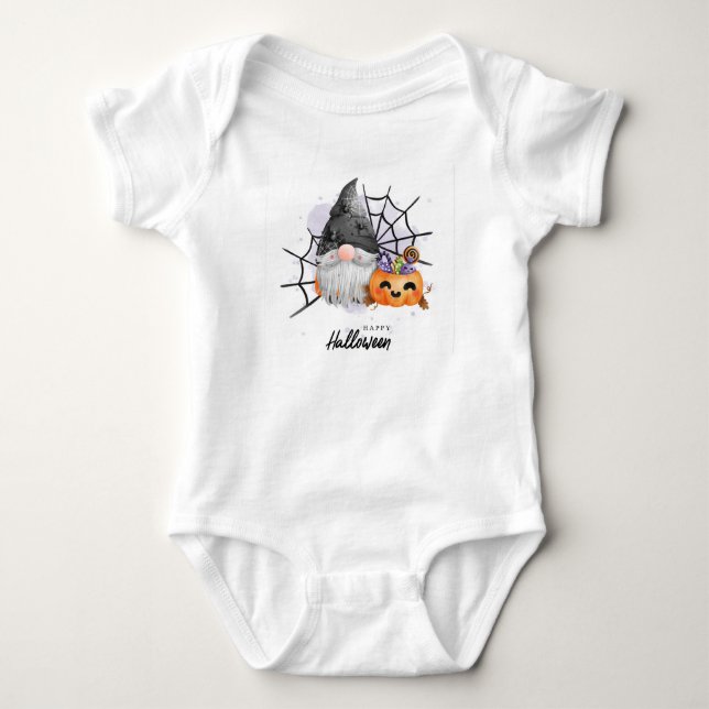 Cute Halloween Gnome Baby Bodysuit (Front)