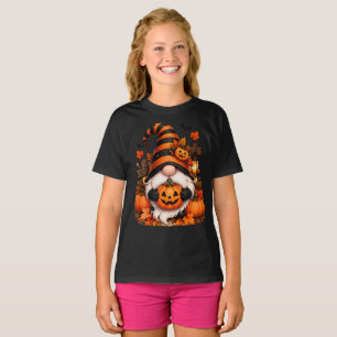 Cute Halloween Gnome Pumpkin Girls T-Shirt