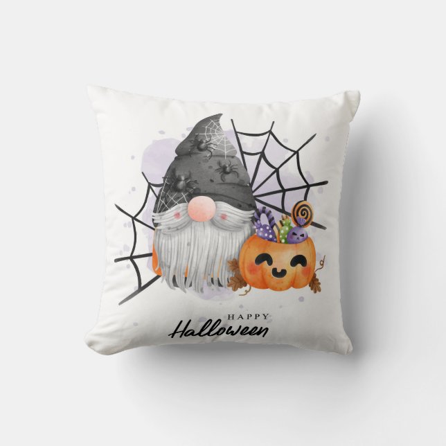 Cute Halloween Gnome Throw Pillow (Front)