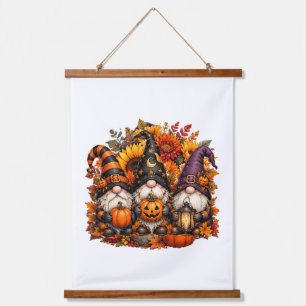Cute Halloween Gnome Trio Pumpkins Hanging Tapestry
