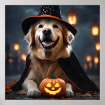 Cute Halloween Golden Retriever Dog October Fall 