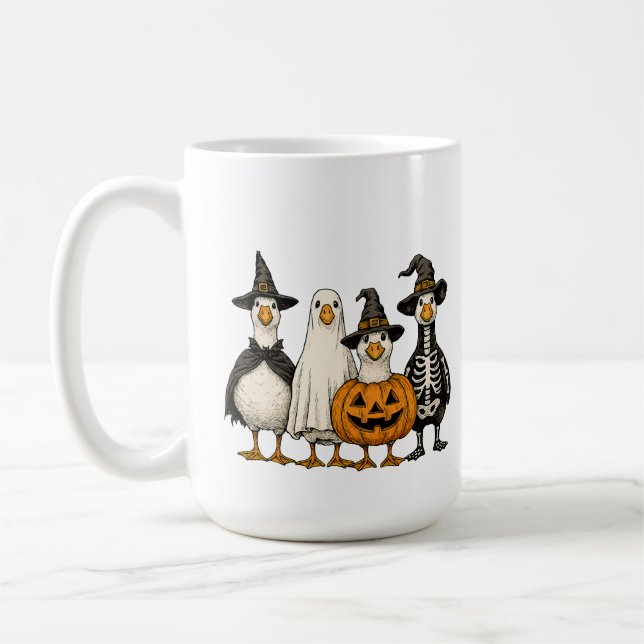 Cute Halloween Goose Costumes | Witch Ghost Pumpki Coffee Mug (Left)