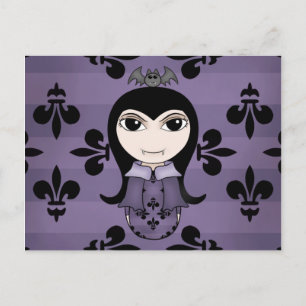 Cute Halloween Gothic vampire girl in purple Postcard