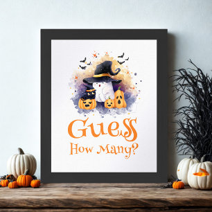 Cute Halloween 'Guess How Many' Baby Shower Game Poster