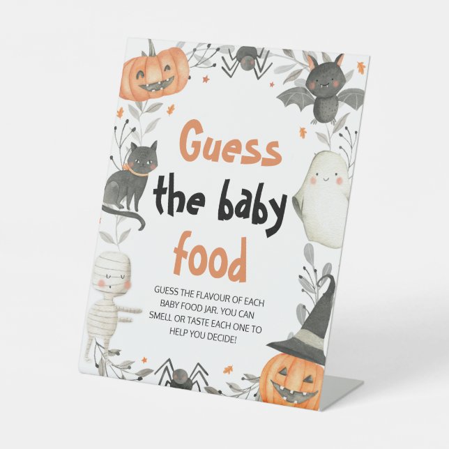 Cute Halloween Guess The Baby Food Baby Shower Pedestal Sign (Front)
