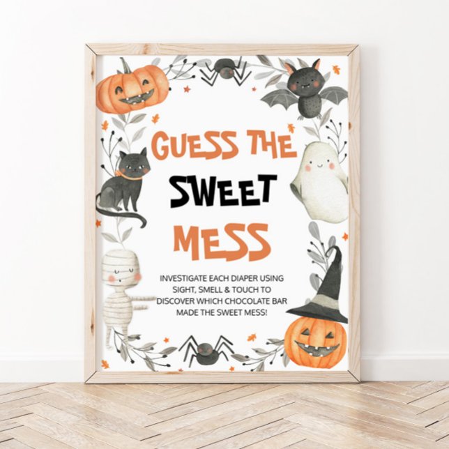 Cute Halloween Guess the Sweet Mess Baby Shower Poster (Creator Uploaded)