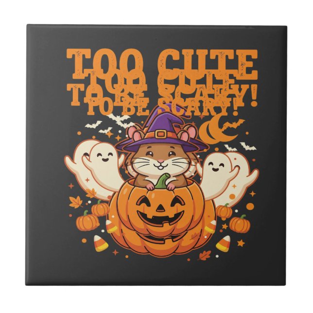 Cute Halloween Hamster Pumpkin Ghost Design_1 Ceramic Tile (Front)