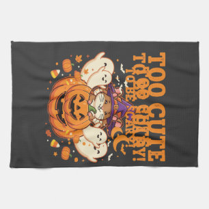 Cute Halloween Hamster Pumpkin Ghost Design_1 Tea Towel