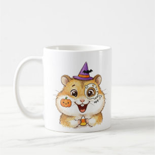 Cute Halloween Hamster with Candy Corn & Witch Hat Coffee Mug