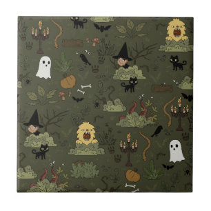 Cute Halloween Haunted Forest Pattern Ceramic Tile