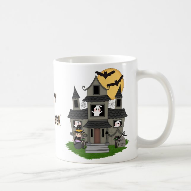 Cute Halloween haunted house and little witch mug (Right)