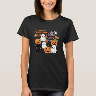 Cute Halloween Haunted House Ghosts, Pumpkins, Bla T-Shirt
