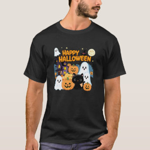Cute Halloween Haunted House Ghosts, Pumpkins, Bla T-Shirt