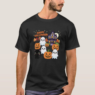 Cute Halloween Haunted House Ghosts, Pumpkins, Bla T-Shirt