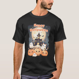 Cute Halloween Haunted House Ghosts Pumpkins, Blac T-Shirt