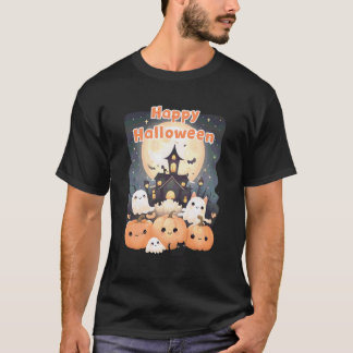 Cute Halloween Haunted House Ghosts Pumpkins, Blac T-Shirt