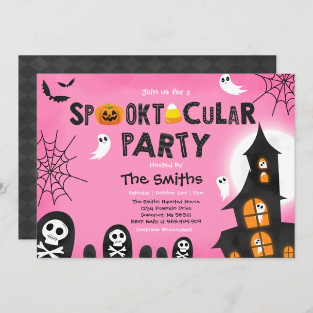 Cute Halloween Haunted House Spooktacular Invitation (Front/Back)