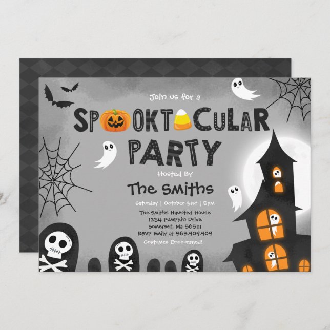 Cute Halloween Haunted House Spooktacular Invitation (Front/Back)