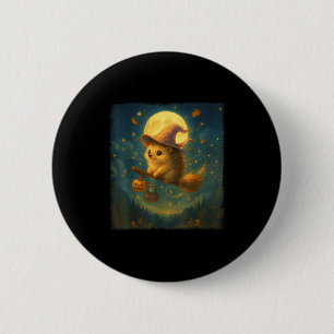 Cute Halloween Hedgehog Broom Ride With Potion And 6 Cm Round Badge
