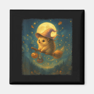 Cute Halloween Hedgehog Broom Ride With Potion And Magnet