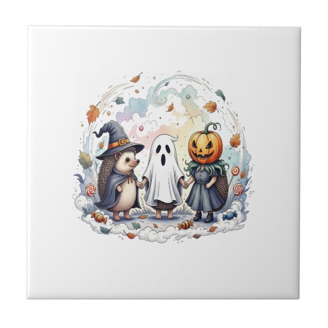 Cute Halloween Hedgehogs Costume Ceramic Tile (Front)