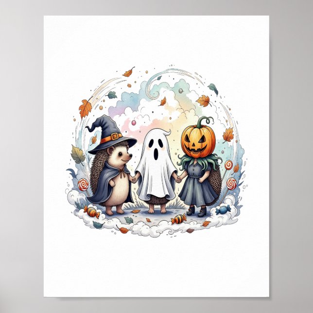 Cute Halloween Hedgehogs Costume Poster (Front)