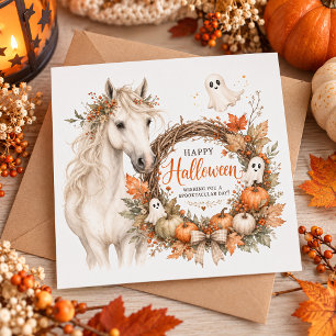 Cute Halloween Horse and Ghost Fall Floral