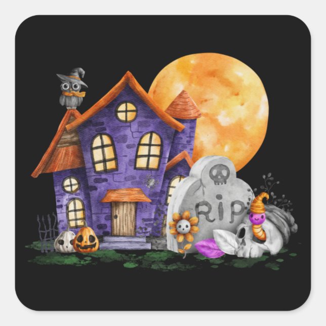 Cute Halloween House Square Sticker (Front)