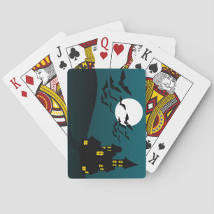 Cute Halloween House with Bats Playing Cards