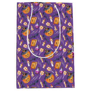 Cute Halloween illustration with pumpkin and bats  Medium Gift Bag