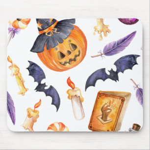 Cute Halloween illustration with pumpkin and bats Mouse Pad