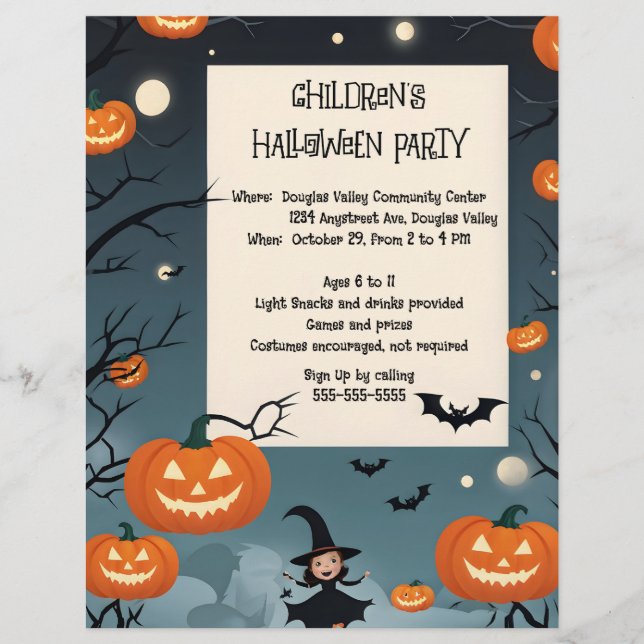 Cute Halloween Invitation for Kids Party Custom Letterhead (Front)